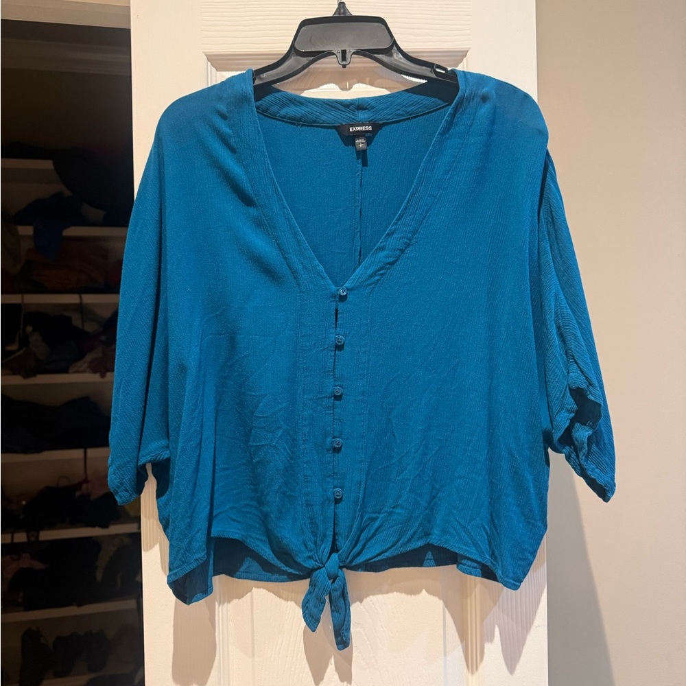 Express Teal Cropped Button-Down